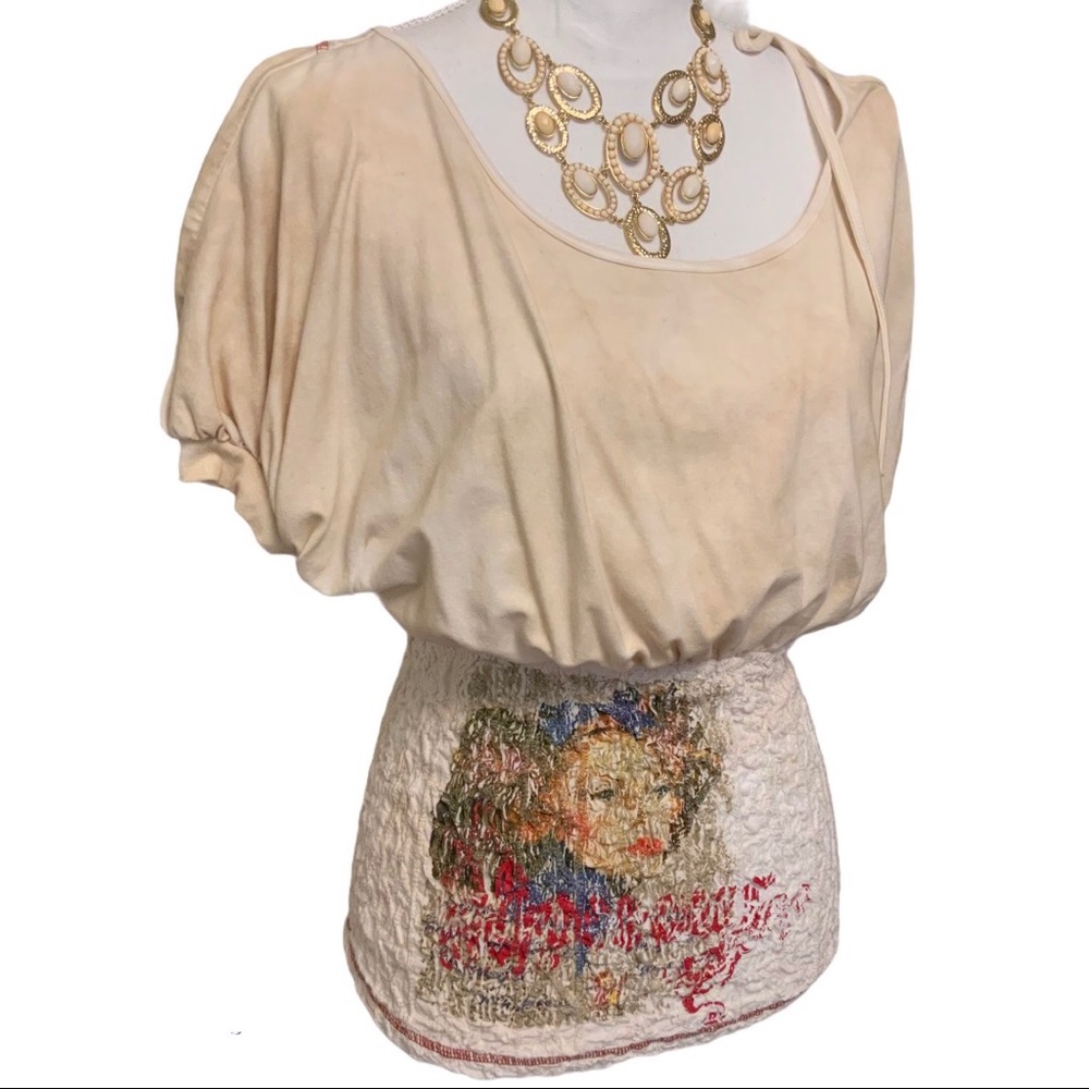 🆕 Retro Lady Cream Contrast Tie ShoulderTop NWT - Picture 11 of 11